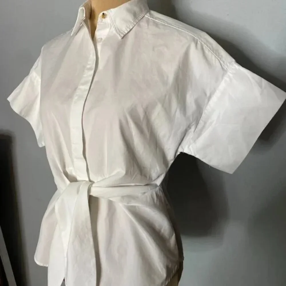 LAUREN Ralph Lauren Tie Front Cotton Short Sleeve Shirt Small Petite - Picture 4 of 8